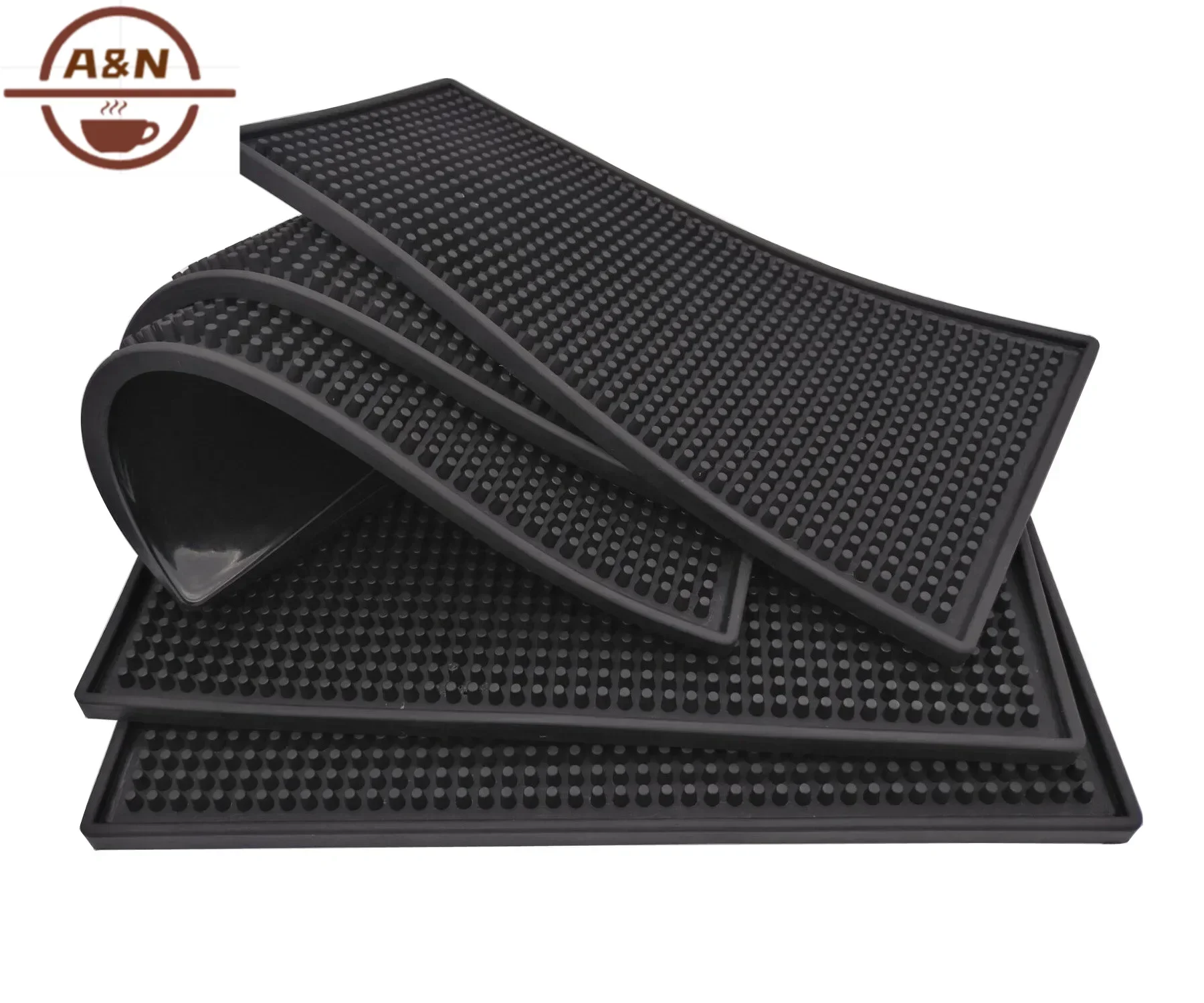 Silikon-Kaffeemaschinenmatte, Arbeitsplatte, Bar, Auslaufmatten, Bar-Servicematte, Geschirr, Glas, Trockenmatte für Barista, Cocktail, Barkeeper, Schwarz Image