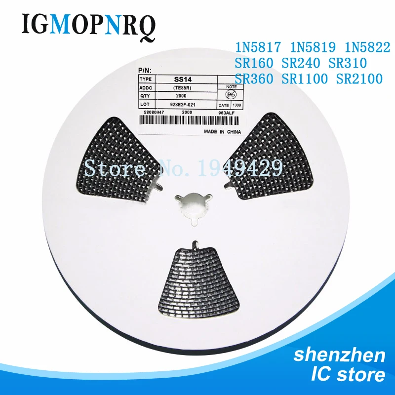 2000PCS 1N5819 SS14 1N5822 SS34 SR160 SS16 1N5817 SS12 SR1100 SS110 SR360 SS36 SR240 SS24 SR2100 SS210 SS310 SMA Gleichrichter diode Image