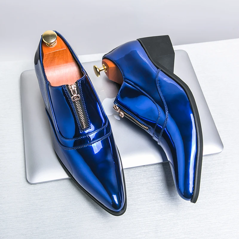 Luxusmarke Herren Chelsea Schuhe spitzen Zehen Kleid Schuhe Herren Bankett blau Anzug Schuhe rot High-End glänzende Lederschuhe