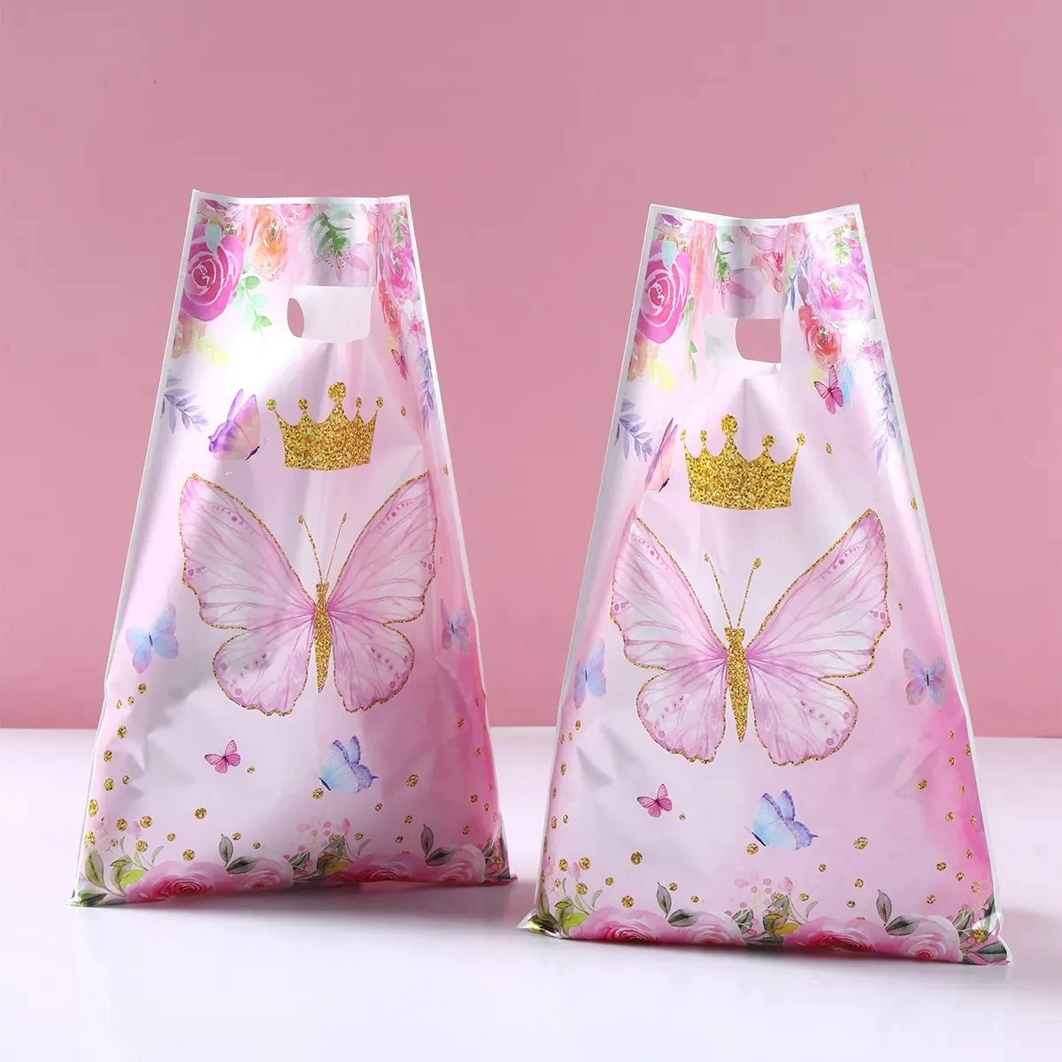 10 Stück Handtasche Süßigkeiten Taschen Rosa Schmetterling Geburtstag Party Dekoration Kinder Geschenktüte 1. Geburtstag Mädchen Baby Shower Party Supplies Image