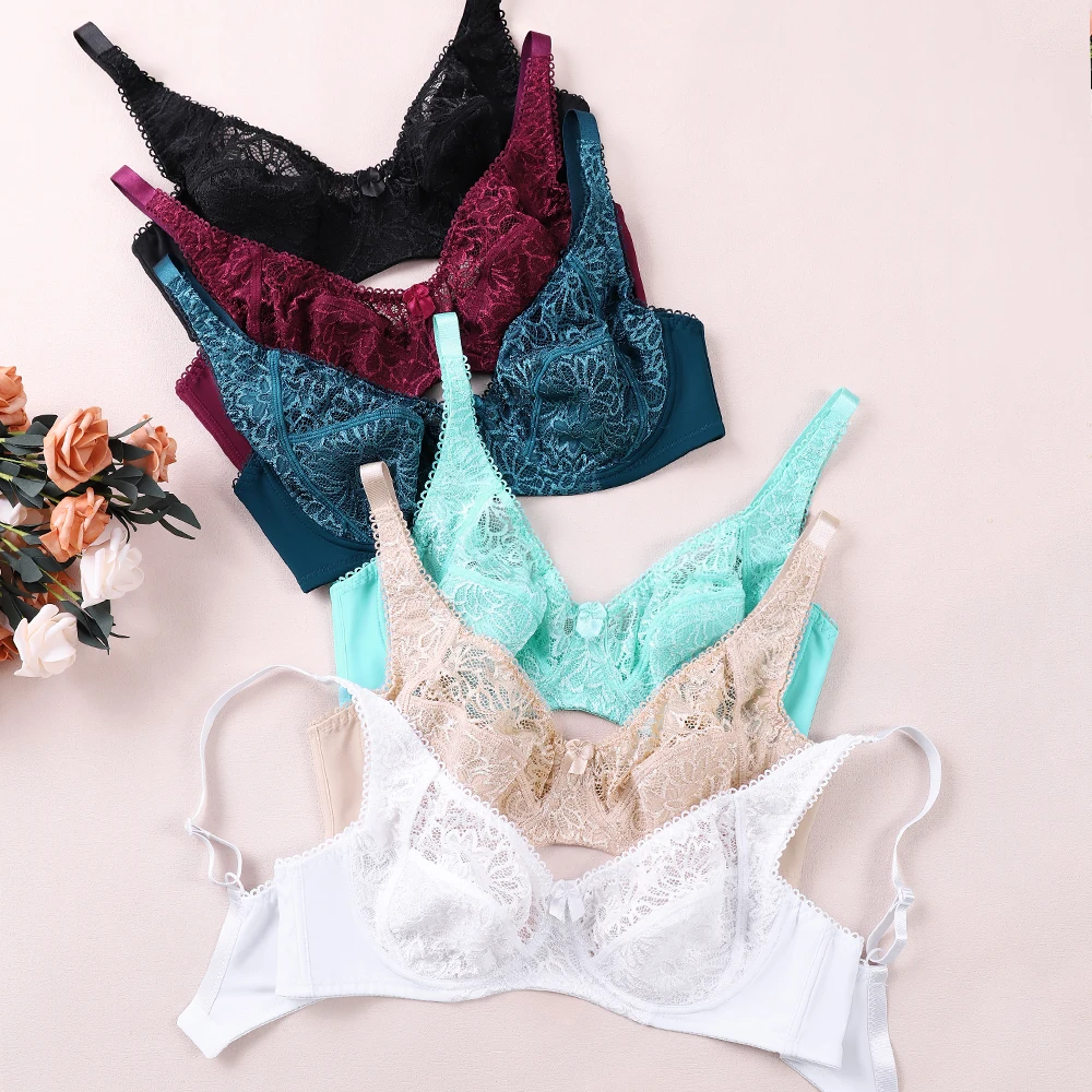 Spitze Bhs Für Frauen Plus Größe Dessous Ausschnitt Perspektive Bh Blumen Bügel Stickerei Bralette Unterwäsche Image