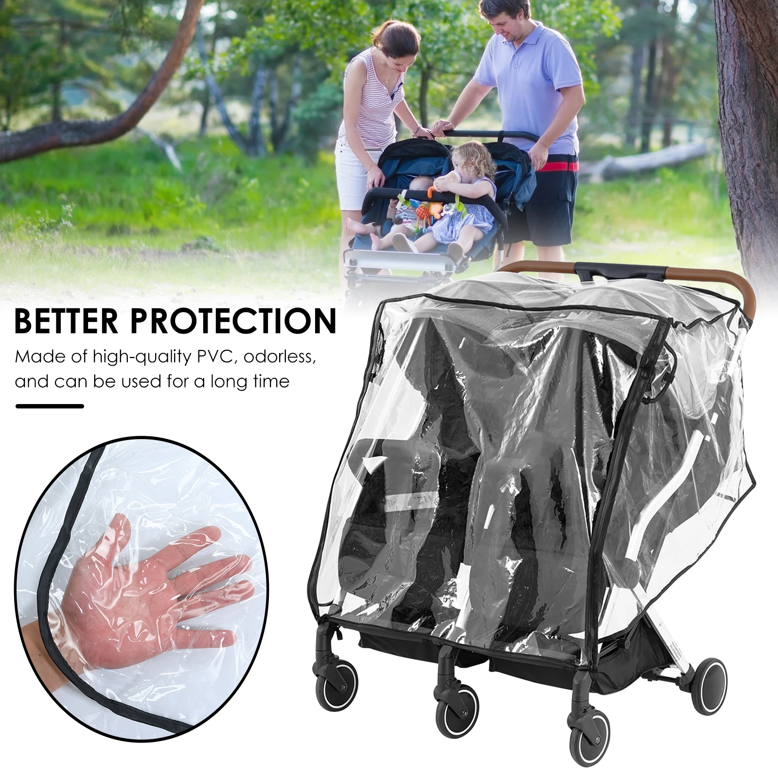 Universal Kinderwagen Regenschutz Einzel-und Doppel kinderwagen transparenter Regenmantel Wind Staubs chutz Outdoor Baby zubehör Image