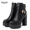 Gdgydh Sping Herbst Plattform Stiefeletten Frau Schwarz Leder Schuhe Weibliche High Heels Stiefel Damen Schuhe Für Party Große Größe 43