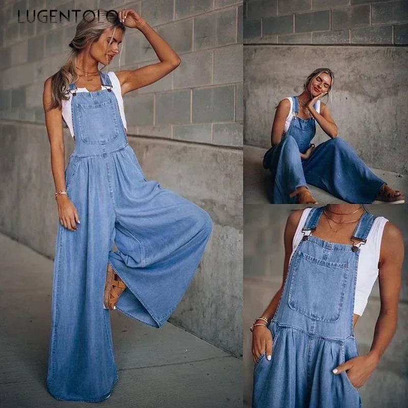 Frauen Denim Overalls lose Overalls weites Bein Sommer weibliche neue Tasche hohe Taille Street Fashion Loch lässige Hosenträger Image