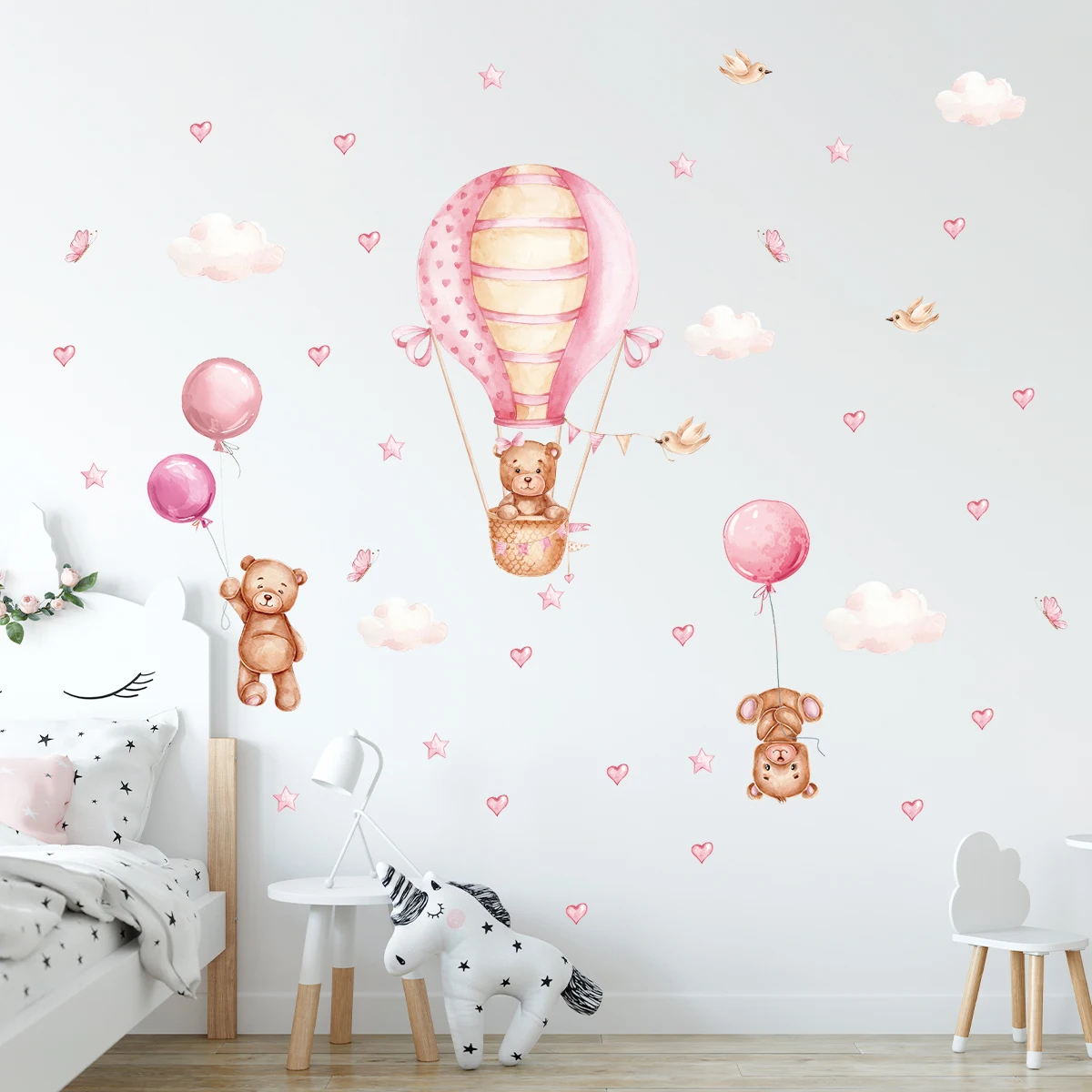 Cartoon niedlicher brauner Bär Ballon Herz Tier Wandaufkleber abnehmbar für Schlafzimmer Wohnzimmer Kinderzimmer Dekoration Wandtattoos