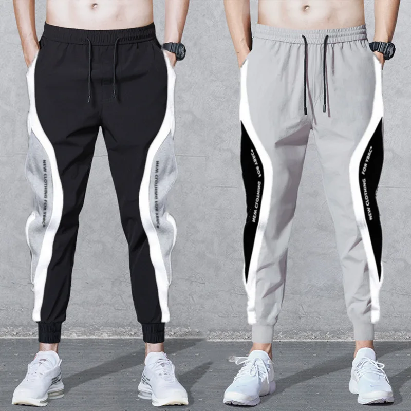 2024 neue Herbst Herren breite lose Freizeit hose Herren Patchwork Neun-Punkt-Sport elastische Seil atmungsaktive Krawatten hose Image