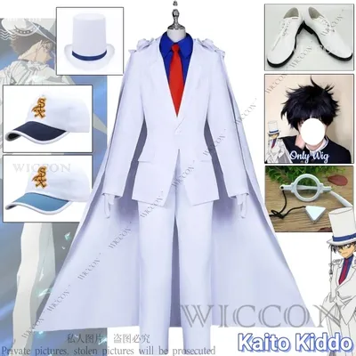 Kaito Kiddo Cosplay Kostüm Edokawa Konan Hattori Heiji Hut Brille Schuhe Schuluniform Schüler Detektiv Rollenspiel Täglich Image