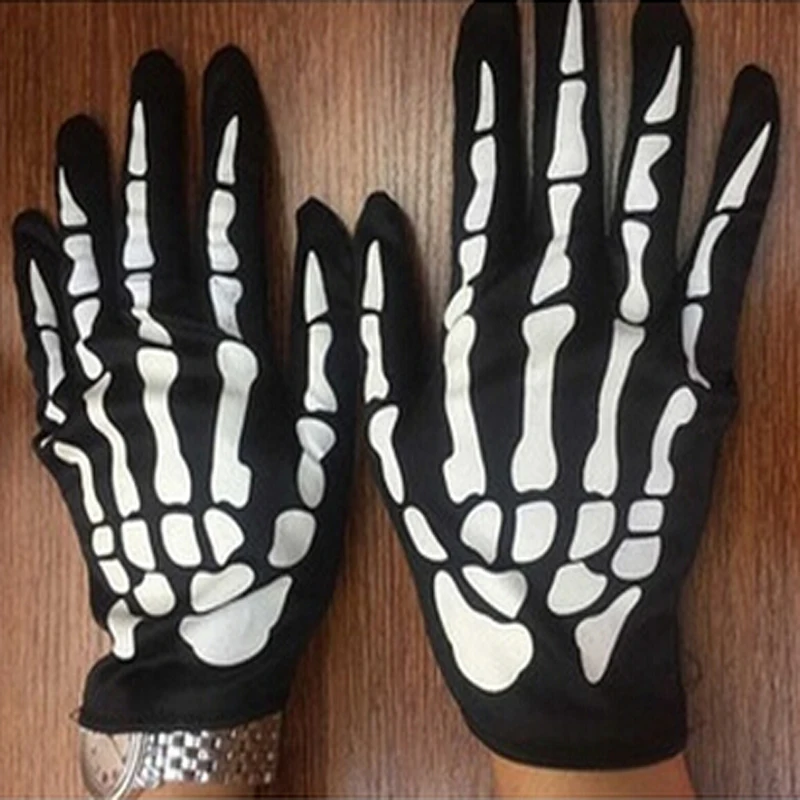 Halloween-Handschuhe, schwarz, weiß, Make-up-Requisiten, Halloween-Zubehör, Natürlichkeit, Totenkopf, Geisterklaue, Handschuhe, Festival-Produkte 2024 Image