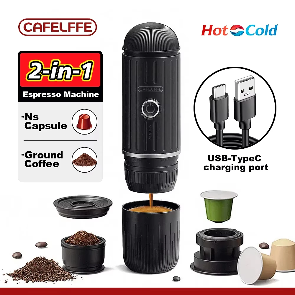 Cafelffe Tragbare Kaffeemaschine, kabellos, elektrisch, Espressomaschine, passend für Nes-Kapsel und Kaffeepulver, Geschenk für Liebhaber, Papa, Wandern, Camp Image
