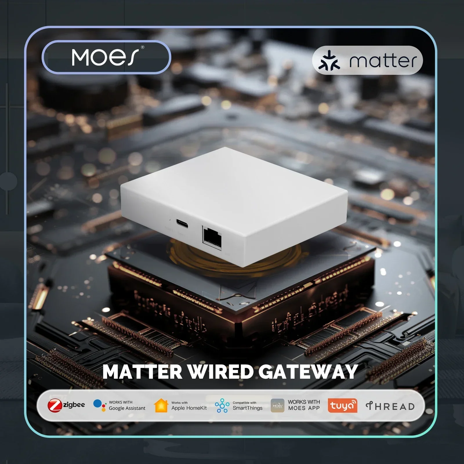 MOES Tuya Zigbee Matter Thread Gateway Smart Home Bridge Matter Hub Unterstützung Sprachsteuerung Siri Homekit Smartthings Google Alexa Image