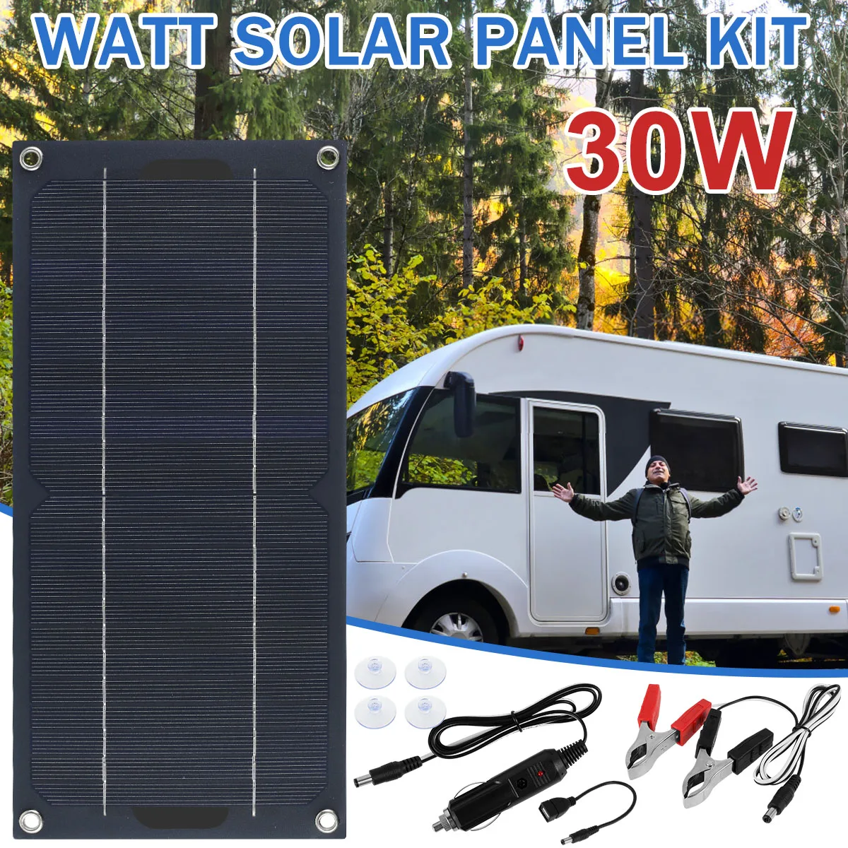 30W Solar Panel DC 12-24V Solarzelle Tragbare Controller Solar Platte Kit Wasserdichte Solar Erhaltungsladegerät Camping Outdoor Teig