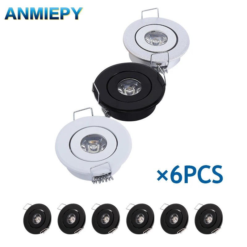 6 Stück 1 W 3 W Mini-LED-Downlight-Schrank-Einbaustrahler, LED-Treiber, reine Natur, warmweiß und weiß, silberfarben, schwarzer Körper, AC85–265 V