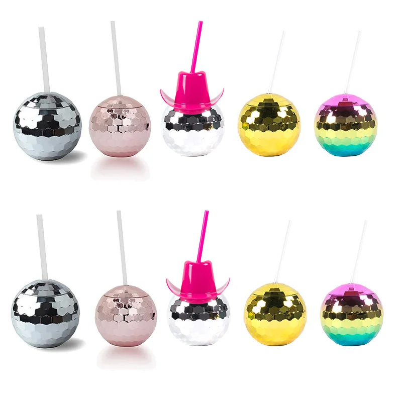 2/3/4 stücke Disco kugel Tasse mit klarem Stroh einzigartige Nachtclub Bar Flash Cocktail Tasse Junggesellen abschied Tumbler Braut party Gefälligkeiten Image