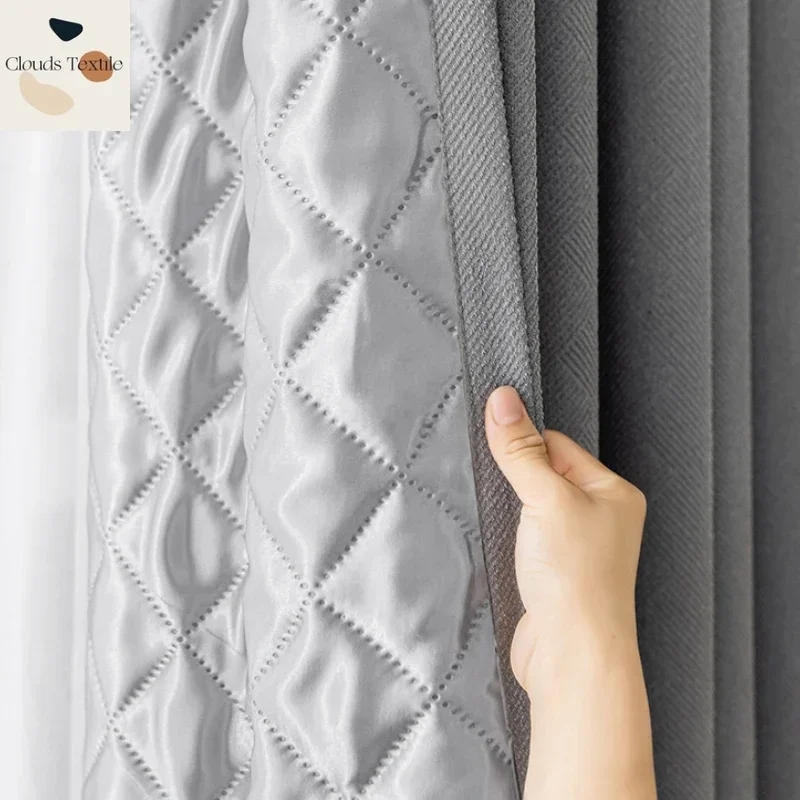 Moderne Schalldämmende Verdunkelungsvorhänge für Wohnzimmer, Schlafzimmer, Esszimmer, warmer Schatten, Geräuschreduzierung, graue Fenstervorhänge, individuell anpassbar Image