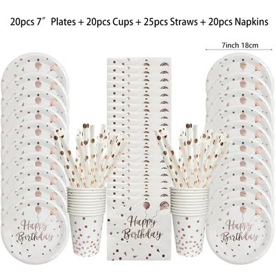 10Pcs Happy Birthday Disposable Tableware Sets Dot Rainbow Gradient Paper Cup Plates Straws Banner for Birthday Party Tableware