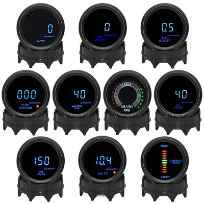 2" 52mm Blue Digital LED Tachometer Psi Bar Boost Gauge Vacuum Gauge Water Oil Temp Gauge Oil Press Gauge Voltmeter For 12V Car