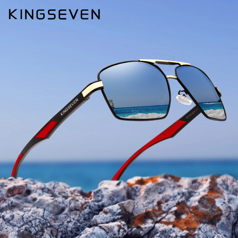 KINGSEVEN nuovissimi occhiali da sole polarizzati da uomo con montatura quadrata in alluminio occhiali da sole maschili che guidano occhiali da pesca Zonnebril N7719