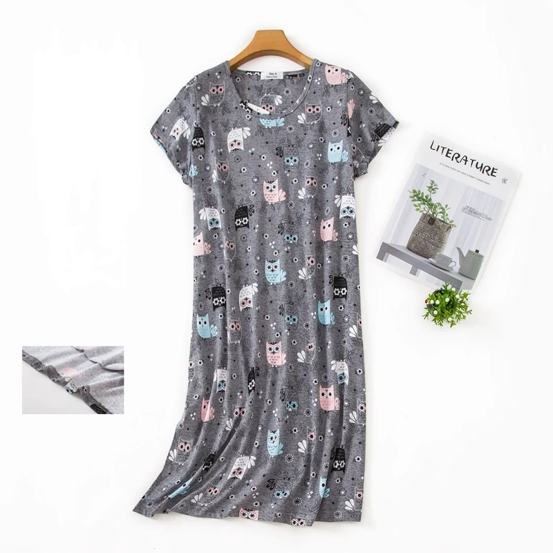 Camicie da notte estive O-Collo in cotone Cartoon Indumenti da notte da donna Indumenti da notte Plus Size Sleep & Lounge Camicia da notte Abito da casa a maniche corte