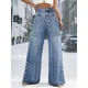Jeans a gamba larga a vita alta moda donna bottone a vita alta pantaloni lunghi a gamba larga pantaloni lunghi alla moda dritti dimagranti larghi