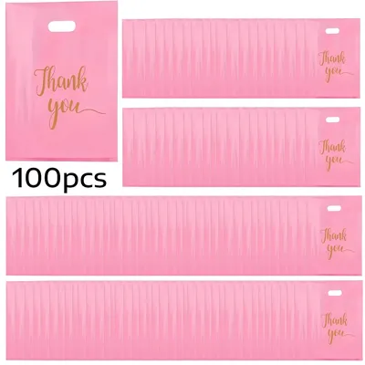 100/50 pieces pink thank-you gift bag plastic handbag wedding birthday holiday gift business