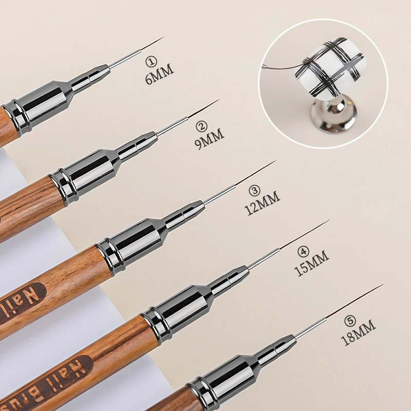 Pennello per Unghie con Manico in Legno, Pennello per Nail Art Gel, Pennello per Disegno Linee e Strisce, Penna per Decorazione Floreale, Strumento per Manicure UV Gel da Salone