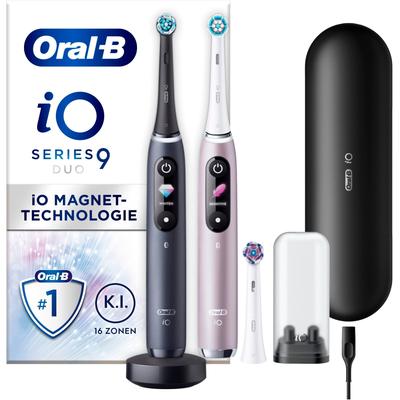 Elektrische Zahnbürste ORAL-B "iO 9 Duopack" Elektrozahnbürsten schwarz (black onyx/rose quartz) mit Magnet-Technologie, 7 Putzmodi, Farbdisplay & Lade-Reiseetui Bestseller