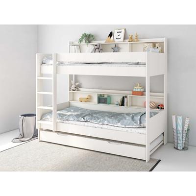 Etagenbett LÜTTENHÜTT "JAIME, TOPSELLER Stockbett, mit Regalen, Schublade optional", weiß (weiß, weiß), B:115,1cm H:186,5cm L:204cm, Etagenbetten, FSC zertifiziertes Massivholz, viel Stauraum und Abstellfläche