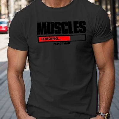 "TEMU "muscles " Funny Text Crew Neck Short Sleeves For Men, Quick-drying Comfy Casual Summer T-shirt For And Vacation Resorts" Image