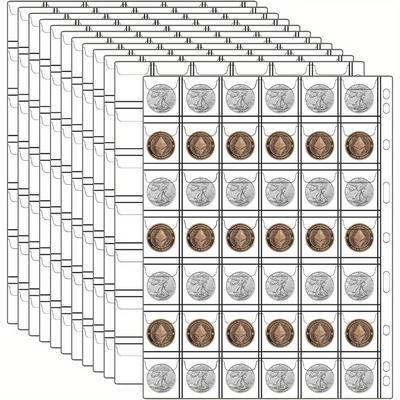 12 Sheets Coin Collection Pages, Coin Binder Inserts Sleeves, Collecting Binder Protectors For Silver Dollar Bill Quarters Penny Stamp Currency 42pockets