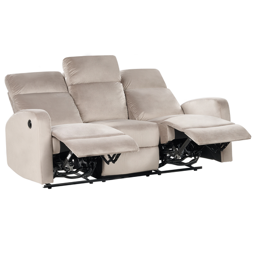 3-Sitzer Sofa Taupe Samt Elektrisch Verstellbar mit Fußablage Relaxfunktion Modern Inustriell Relaxsofa Wohnzimmer Büro Arbeitszimmer