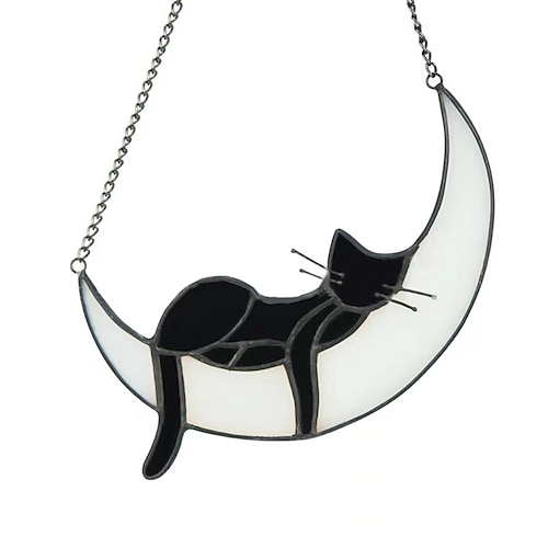 1 Stück Acryl-Katze auf Mond, Geschenke, handgefertigte Katzen-Sonnenfänger für Acryl-Fensterbehänge, süße Katzen-Dekoration, Einweihungsgeschenk, Szenen-Dekoration, Raumdekoration, Heimdekoration, Image