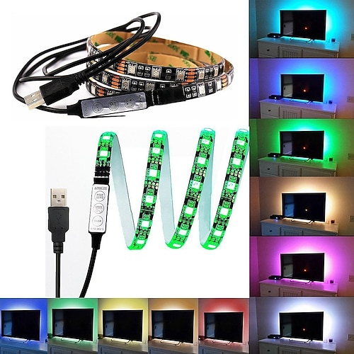 LED Lichtband LED Streifenlichter wasserdicht 1m RGB tiktok lichter 60 LEDs 5050 smd 10mm 1m LED LED Streifenlichter 17-tasten fernbedienung RGB tiktok lichter tv hintergrundlicht ip65 Image