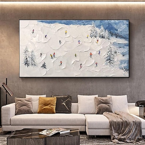 Mintura handgefertigte Ski Resort Landschaft Ölgemälde auf Leinwand Wandkunst Dekoration modernes abstraktes Bild für Wohnkultur gerolltes rahmenloses ungedehntes Gemälde Image