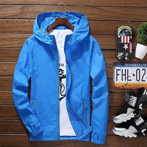 Herren Damen Windjacke Laufende Hautjacke Tasche Vollreißverschluss Langarm Mantel Sportlich Athleisure Sommer Frühling Herbst Einfarbig Wasserdicht UV-Sonnenschutz Winddicht Schnelltrocknend Image