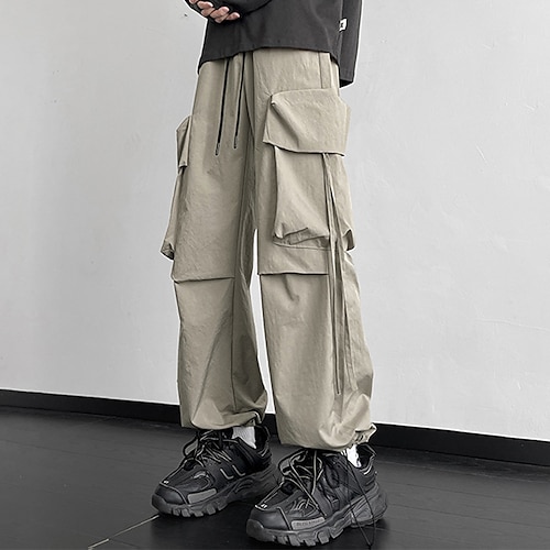 Herren Cargohose Cargohosen Cargohose Schlabberhose Tasche Kordelzug Elastische Taille Glatt Komfort Atmungsaktiv Outdoor Täglich Ausgehen Modisch Brautkleider schlicht Schwarz Khaki Image