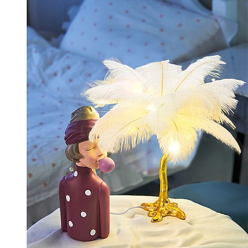 led feder tischlampe straußenfeder neben lampe 60cm rosa weiß blau hochzeit weihnachten dekorativ lichter geburtstag Image