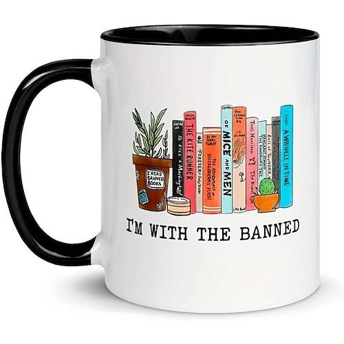 Ich bin mit der verbotenen Tasse, Tasse mit verbotenen Büchern, Lesetasse, Buchliebhaber, Bibliothekar-Tasse, Buchliebhaber-Geschenke, Bibliothekar-Geschenke, Wildblumen-Buchtasse, Weihnachtsgeschenk Weihnachten