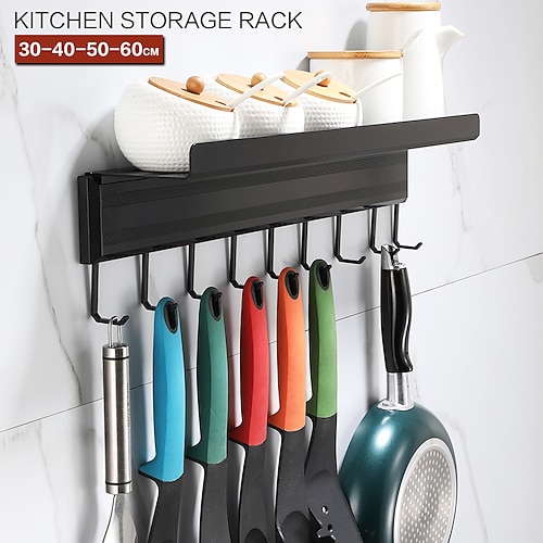 mehrschichtiges Küchenregal mit Haken, Badezimmerregal, bezaubernd, kreativ, zeitgenössisch, modern, aus Aluminiummetall, 1 Stück – zur Wandmontage im Badezimmer Image