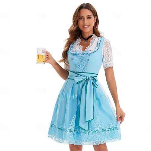Maskerade Oktoberfest Kleid Cosplay Kostüm Trachtenkleider Dienstmädchen Kleider Deutsch München Wiesn Damen Halloween Kleid Stoff im traditionellen Stil Hemd Kleid Schürze Image
