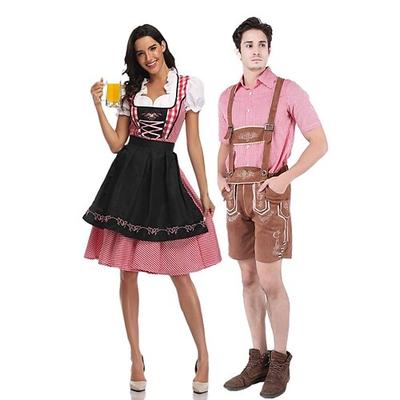 Paare Oktoberfest Bier Kostüm Bluse Hemd Dirndl Kleid Lederhosen Bayerisches Paar Oktoberfest Paar Deutsch München Wiesn Herren Damen Trachtenrock Oberteil Schürze Halloween Karneval Image