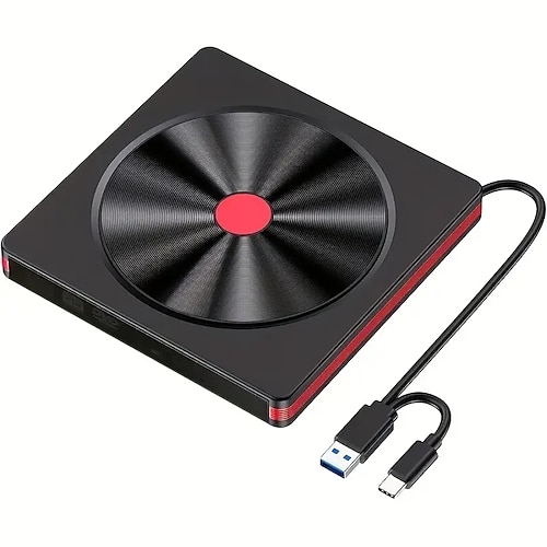 Tragbares USB 3.0 Typ-C CD/DVD-Laufwerk mit schützender Tragetasche – kompatibel mit Windows 11/10/8/7 Mac MacBook Pro/Air Image