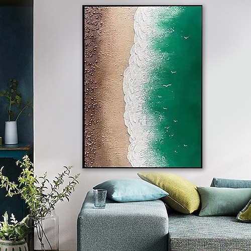 Handgefertigtes, handgemaltes Ölgemälde, Wandkunst, Meer, Strandlandschaft, Heimdekoration, Dekoration, gerollte Leinwand, kein Rahmen, ungedehnt Image