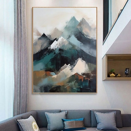 Handgefertigtes abstraktes, verschneites Berglandschaftsnatur-Ölgemälde, große Leinwand, Wandkunst, Dekoration, moderne Berglandschaft, individuell für Heimdekoration, gerolltes, rahmenloses, Image