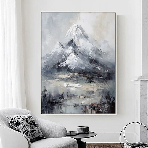 Handgefertigtes abstraktes, verschneites Berglandschaftsnatur-Ölgemälde, große Leinwand, Wandkunst, Dekoration, moderne Berglandschaft, individuell für Heimdekoration, gerolltes, rahmenloses, Image