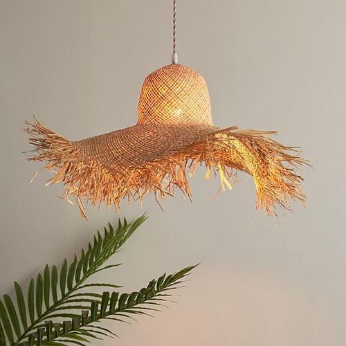 Pendelleuchte, Rattan-Lampenschirme, japanischer Stil, Wohnzimmer, DIY-Korblampe, Strohhut-Design, Kronleuchter, böhmische, handgewebte Deckenleuchte, Hängeleuchte für Küche, Esszimmer, Foyer, Image