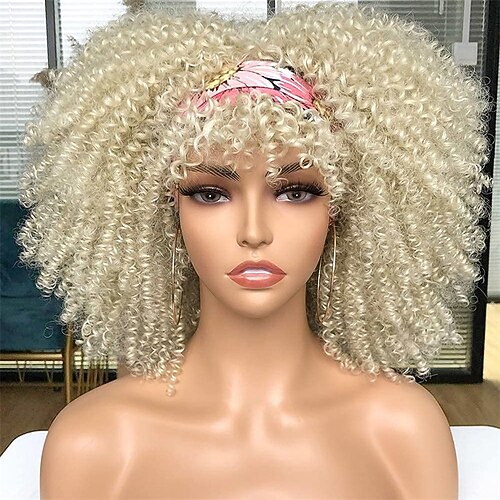 Lockige Perücke mit Pony für schwarze Frauen, kurze, verworrene, lockige Perücke, 14 Zoll, Afrohaar, Karnevalsparty, Weihnachten, Cosplay-Perücken Image