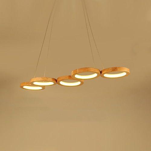 Pendelleuchte 4/5 Köpfe LED Pendelleuchte moderne nordische Kreis Ring Design Holz Esszimmer Bar Restaurant lackiert Oberflächen 75 cm 90 cm 110-120 V 220-240 V. Image