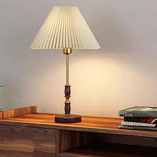vintage tischlampe aus holz mit konischem trommel stoffschirm tischlampe wohnzimmer, 5w schlafzimmer arbeitszimmer schreibtischlampe 110-240v