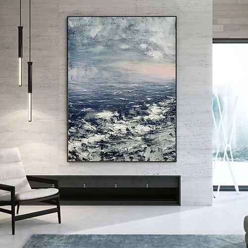 Ölgemälde, handgefertigt, handbemalt, Wandkunst, abstraktes Messergemälde, Landschaft, Strand, Heimdekoration, Dekor, gerollte Leinwand, kein Rahmen, ungedehnt Image