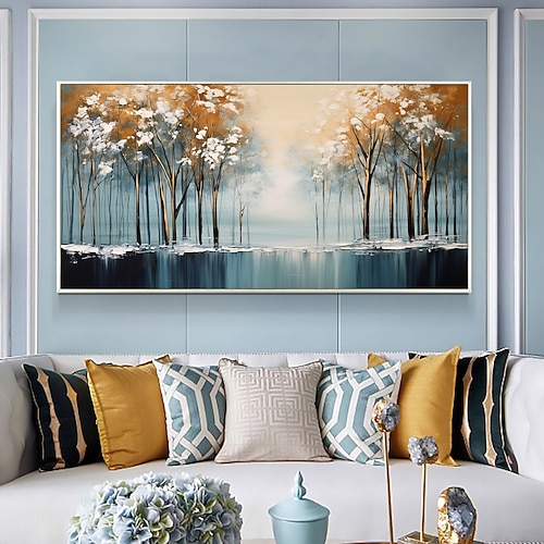 Handgefertigtes Original-Landschaftsölgemälde auf Leinwand, Wandkunst, Dekor, Winterwald-Gemälde für Heimdekoration, mit gespanntem Rahmen/ohne Innenrahmen-Gemälde Image